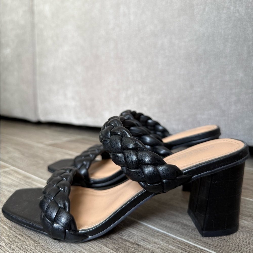 Sincerly Jules Black Braided Double-Strap Block Heels